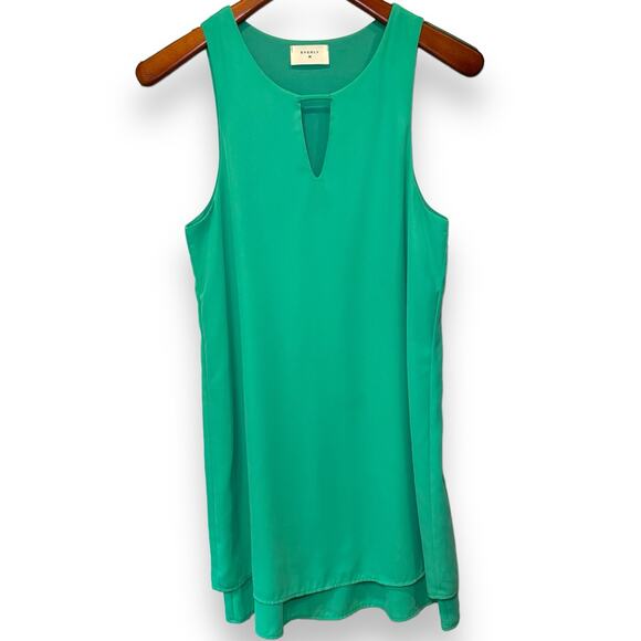 Everly Ruffle Double Hem Shift Dress Size Medium Peacock Teal Green Flowy - Picture 1 of 5